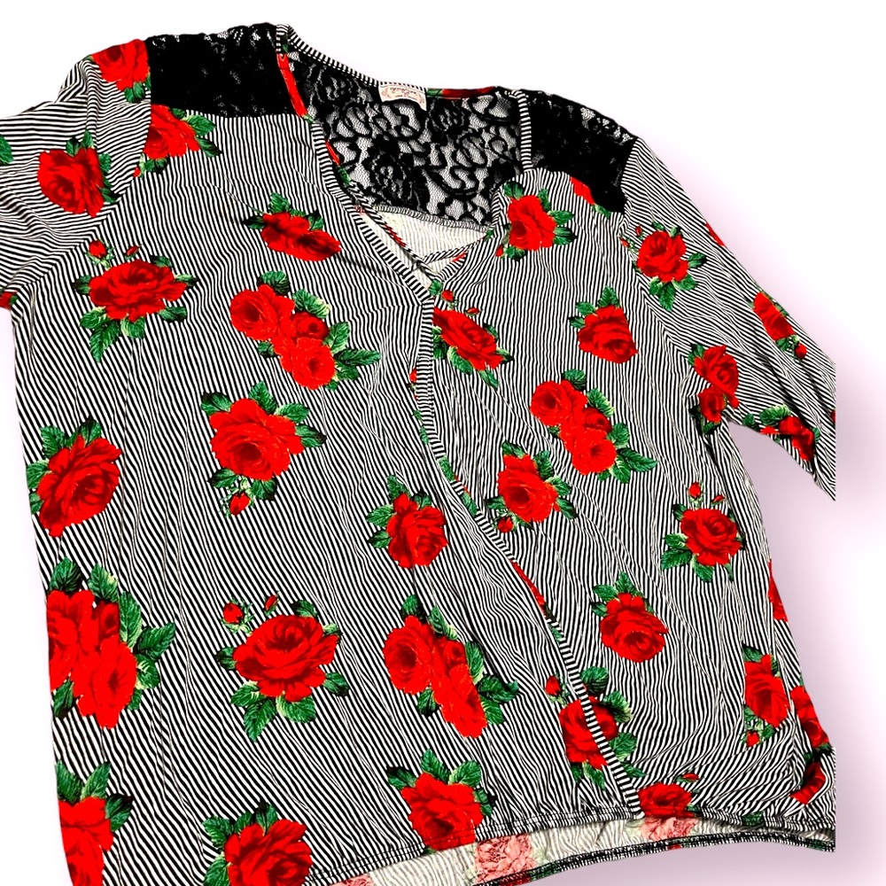 Rose Lace Striped Shirt